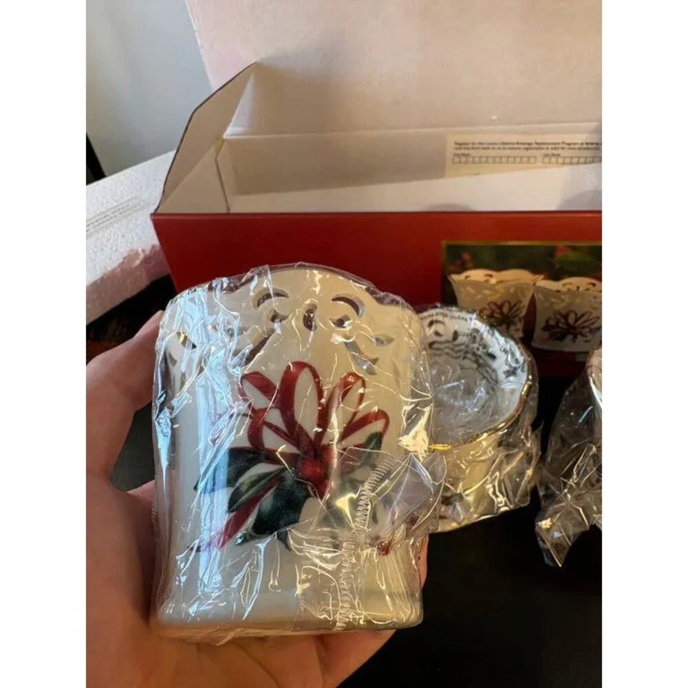 Lenox Winter Greetings Pierced Votives Set of 3 Ivory Porcelain Original Box